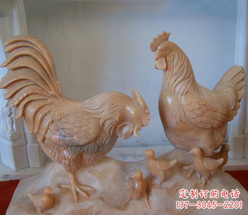 泉州中领雕塑--精致石雕母子鸡动物雕塑