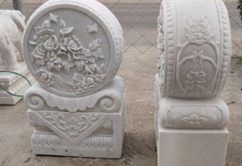 泉州汉白玉牡丹花门墩雕塑