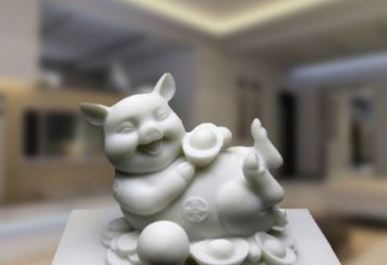 泉州汉白玉动物雕塑，招财猪石雕精美装饰