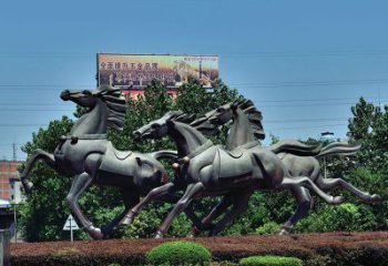 泉州非凡运动，街边奔马铜雕塑