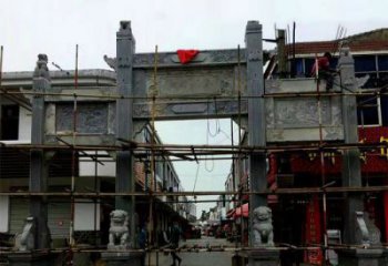 泉州中领雕塑-精美街道三门石雕牌楼