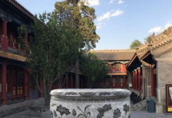 泉州连年有鱼石浮雕圆形荷花水缸