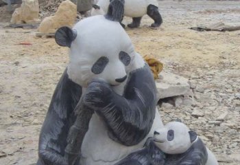 泉州母子熊猫石雕仿真动物雕塑