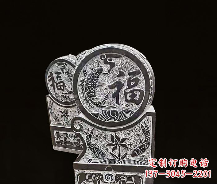 泉州年年有余雕塑-门墩仿古抱鼓石
