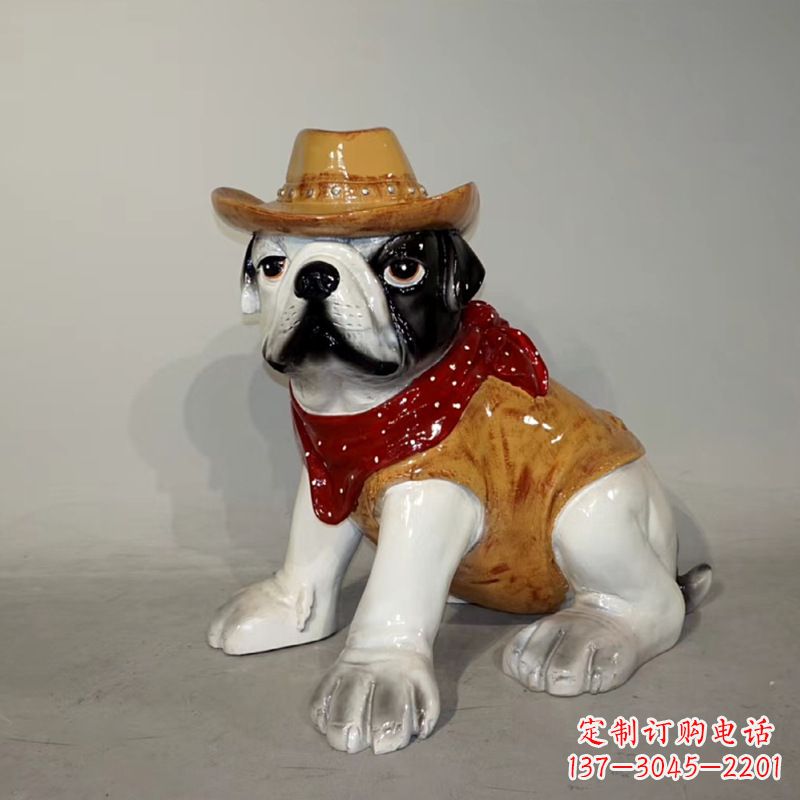 泉州任性可爱的牛仔造型斗牛犬雕塑