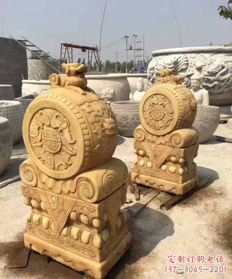 泉州福瑞貔貅抱鼓石雕塑,传承中国古老文化