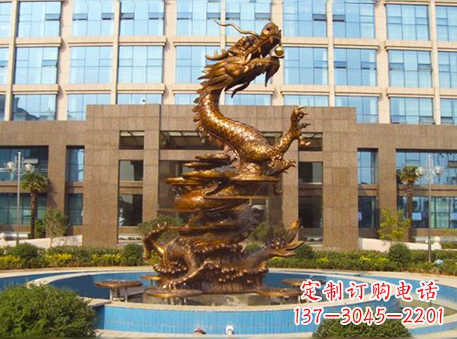 泉州企业大门铜雕龙喷泉景观雕塑