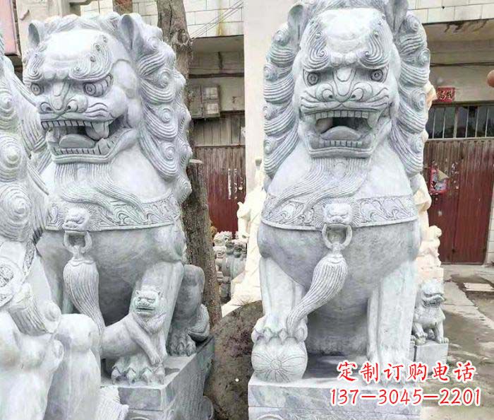 泉州企业景观大理石狮子石雕 (2)