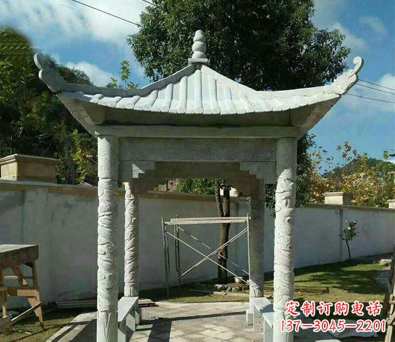 泉州精美绝伦的青石单层四角凉亭雕塑