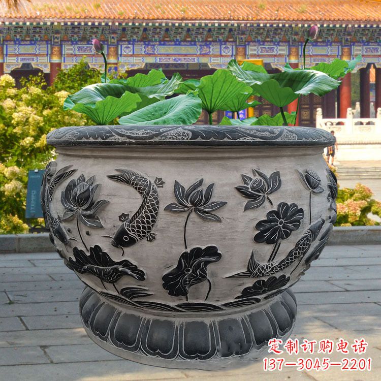泉州青石雕刻鱼缸雕塑