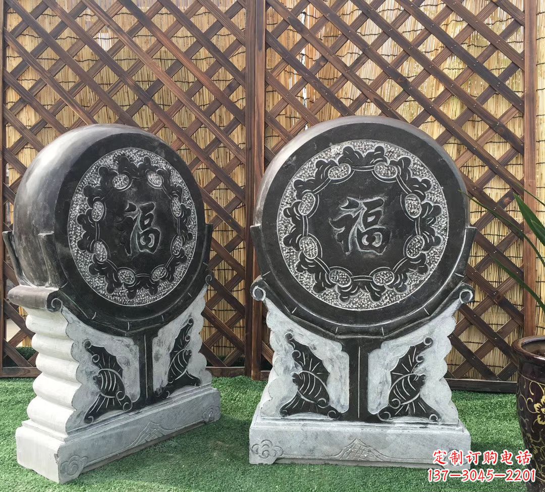 泉州青石仿古福字抱鼓雕塑,让您的家园更加美观