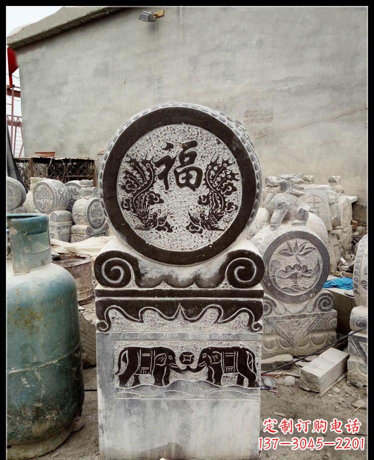泉州青石凤凰浮雕抱鼓石,精致历久弥新