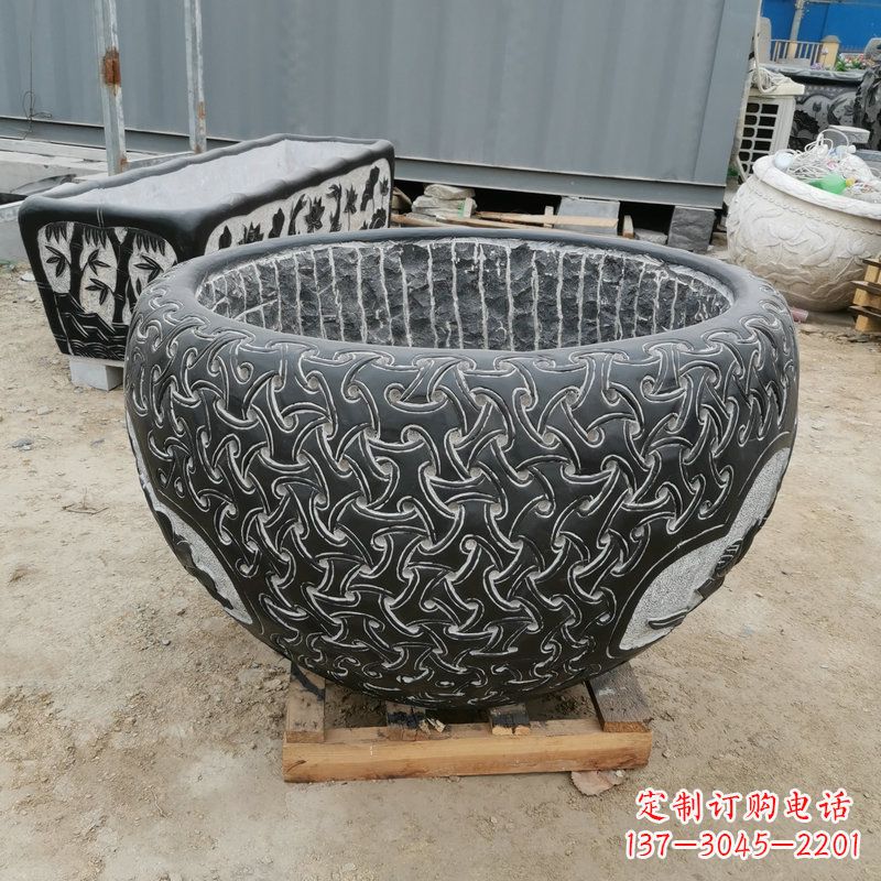 泉州青石复古风花盆雕塑