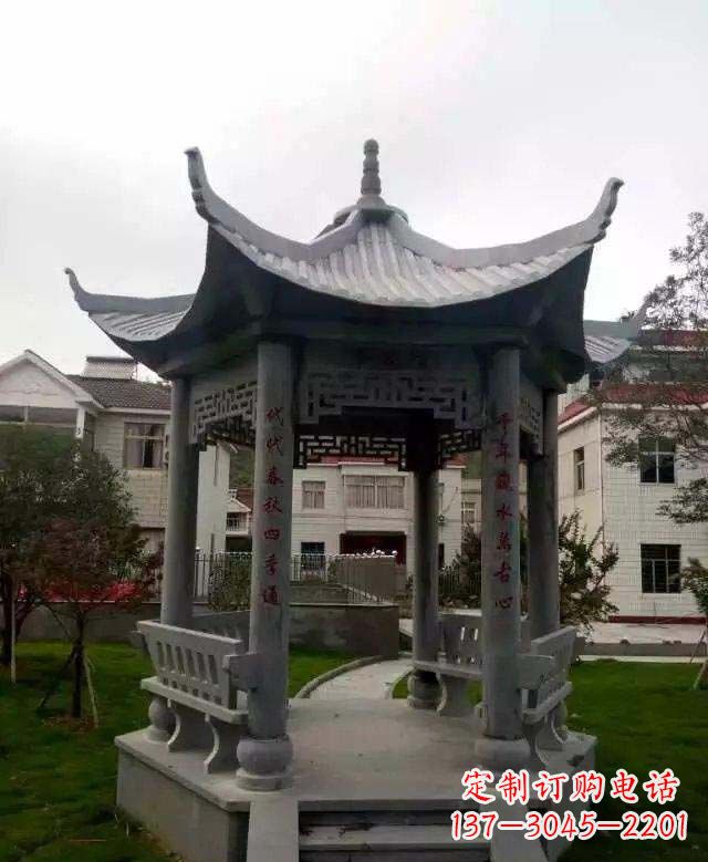 泉州精美绝伦青石六角凉亭雕塑