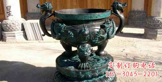 泉州精美青铜祭祀圆香炉雕塑