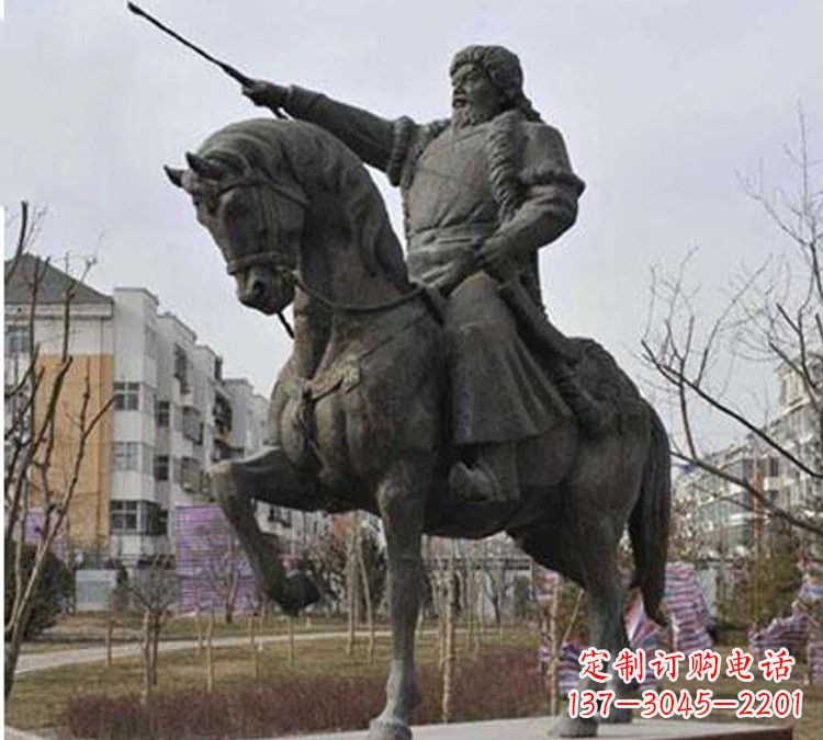 泉州精致雕刻成吉思汗青铜骑马
