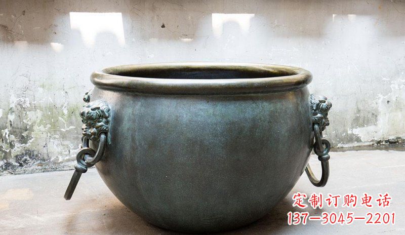泉州精美青铜水缸雕塑,赏心悦目