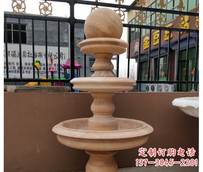 泉州三层风水球晚霞红别墅石雕