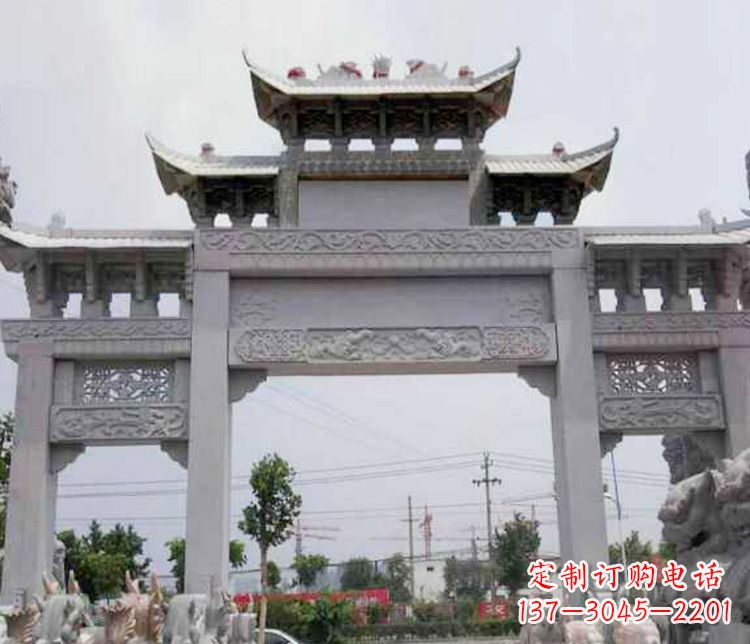 泉州中领雕塑-三门牌坊大理石石雕