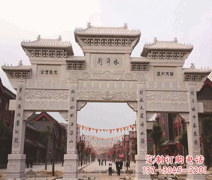 泉州三门牌坊石雕-专业彰显气派