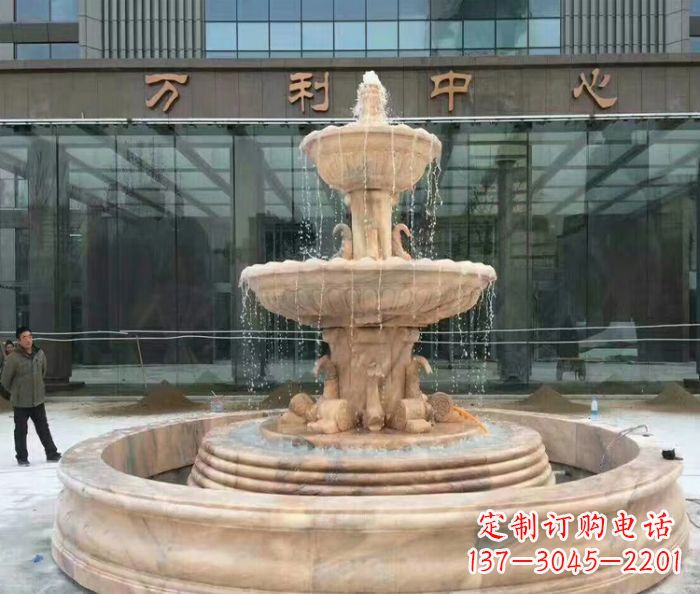 泉州晚霞红三层欧式喷泉石雕—来自中领雕塑的艺术匠心品质