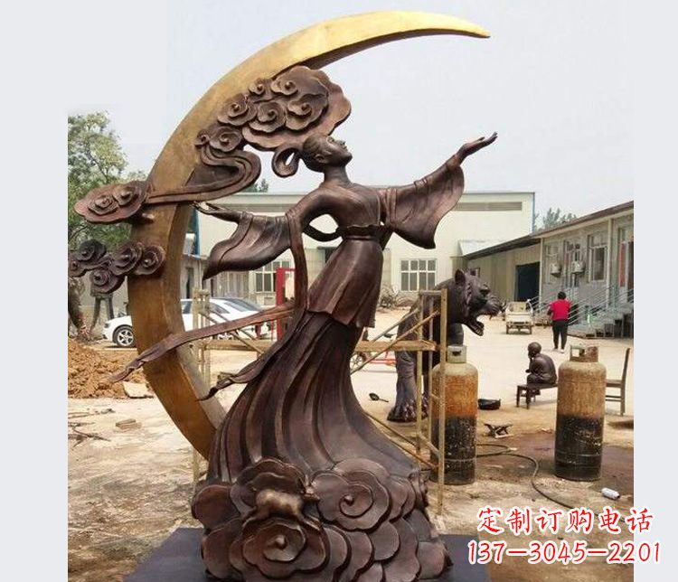 泉州中领雕塑:精美嫦娥月亮铜雕