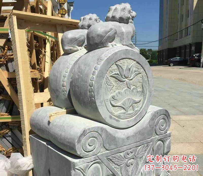 泉州狮子抱鼓石仿古石门墩石雕 (2)