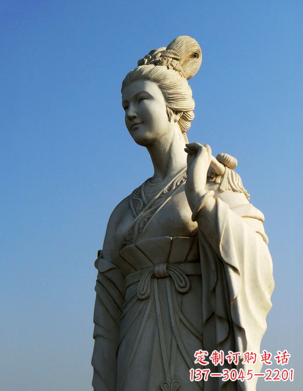 泉州十二花神九月菊花庞苏汉白玉美女雕像