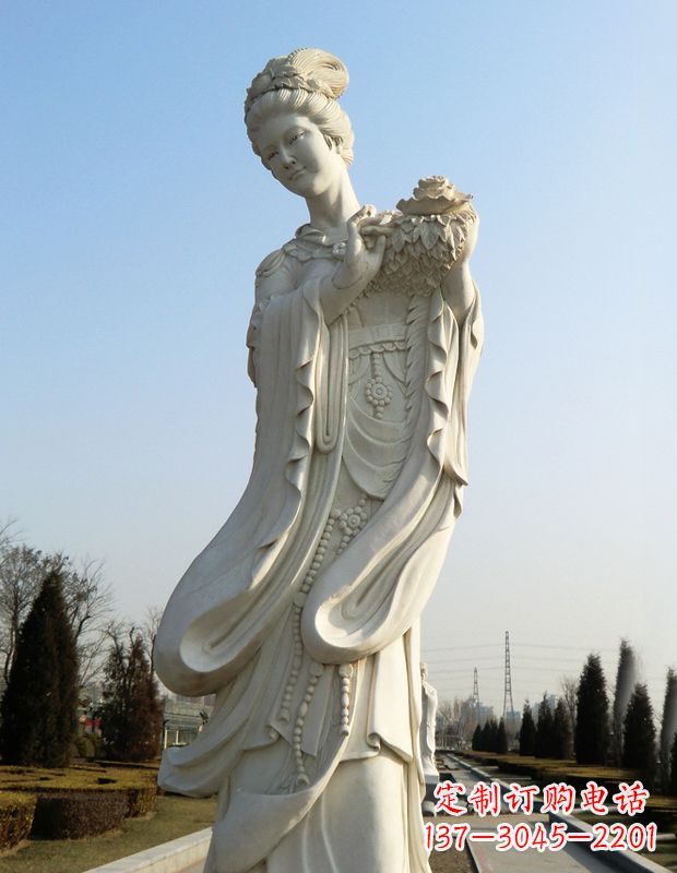 泉州古典美女雕塑——十二花神之四月牡丹杨玉环汉白玉
