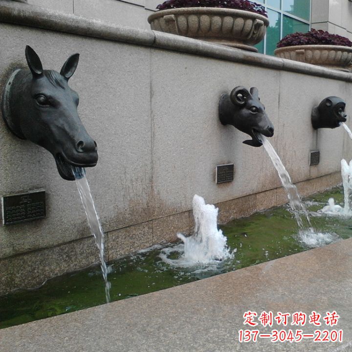 泉州十二生肖兽首流水水景铜雕