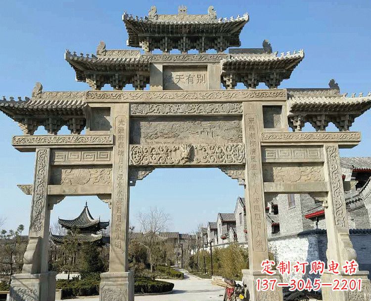 泉州中领雕塑-把双主楼石雕楼牌坊定制出精美之美