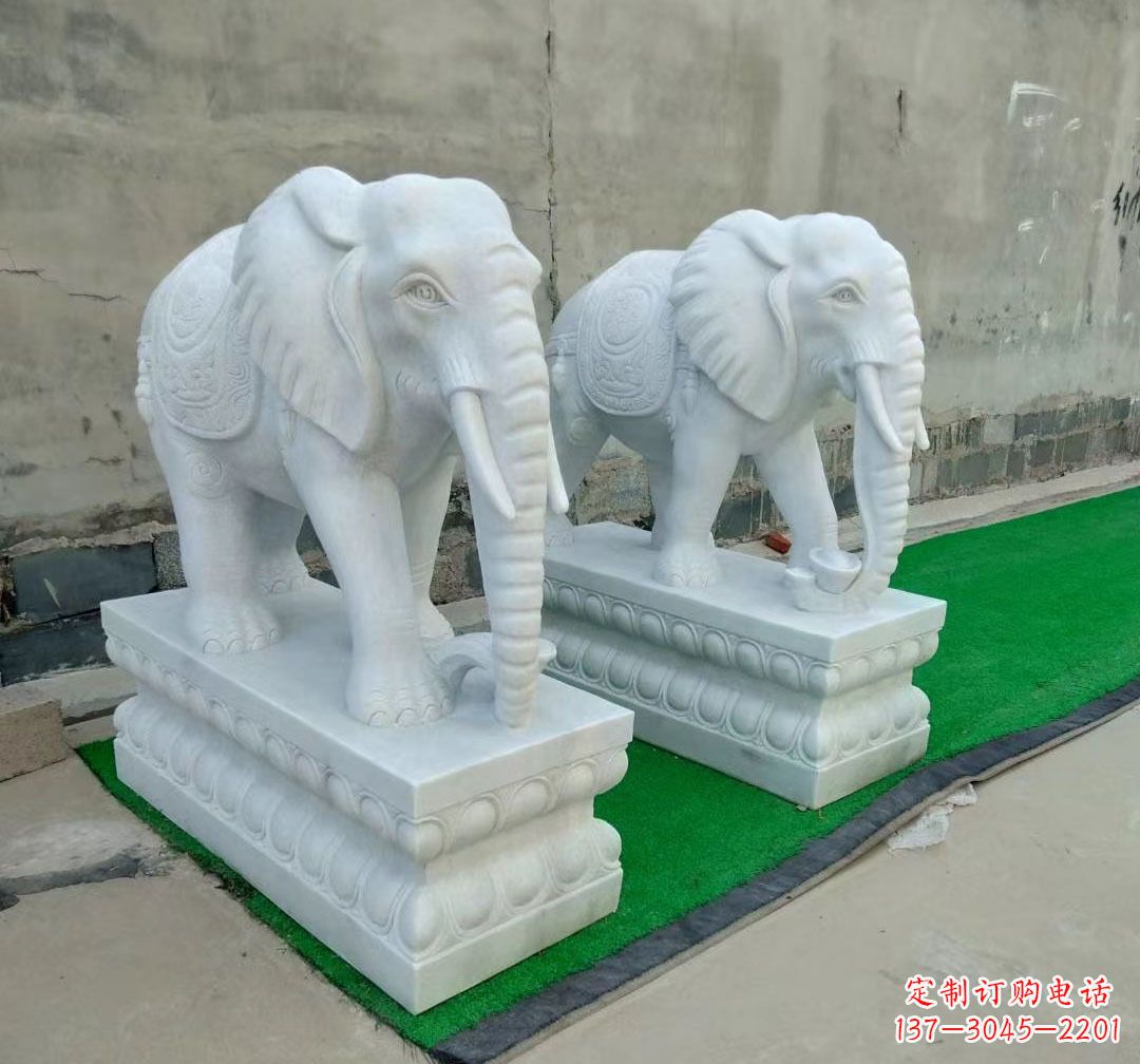 泉州中领雕塑:精美大象汉白玉雕塑