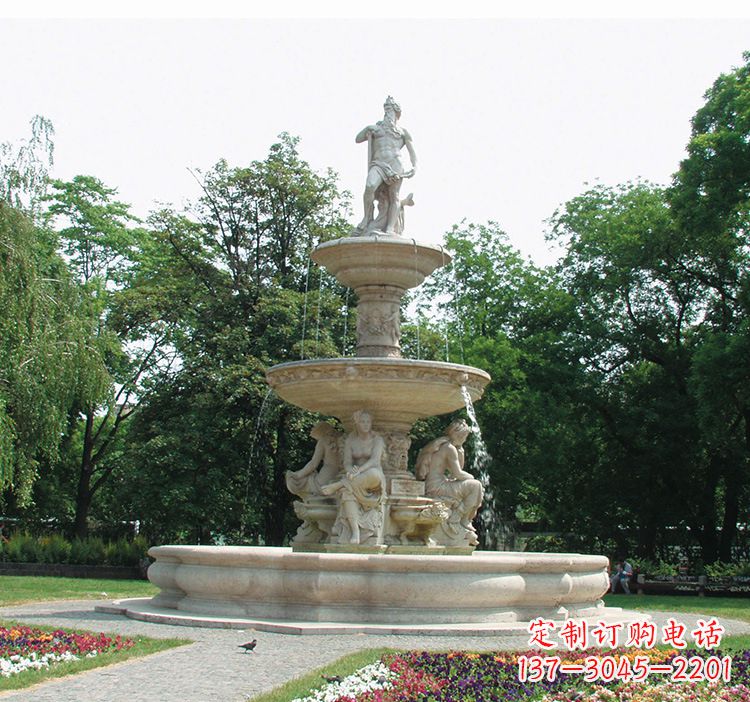 泉州石雕跌水喷泉塑型,给园林增添美感