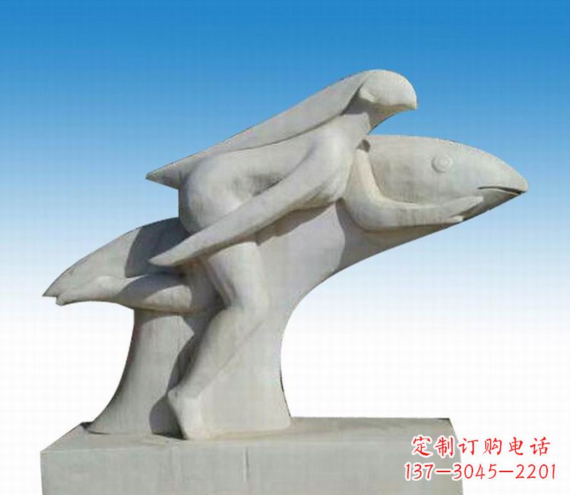 泉州石雕美女与海豚公园摆件