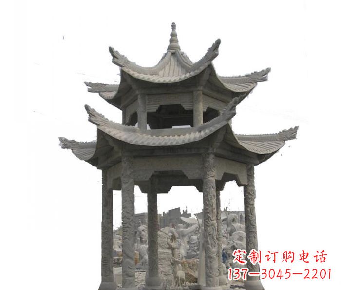 泉州双层仿古石雕凉亭 (2)