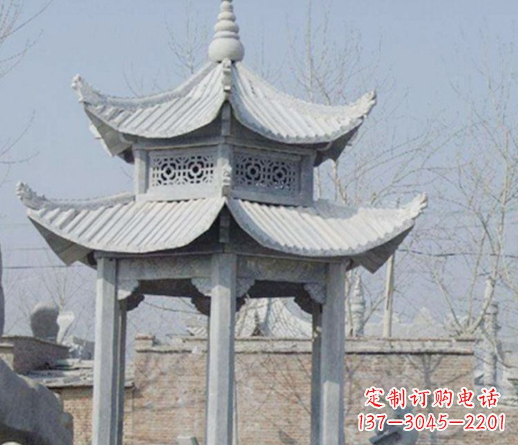 泉州双层仿古六角凉亭石雕