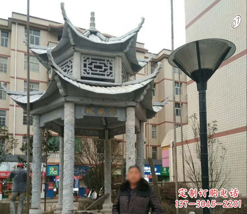 泉州双层六角凉亭石雕