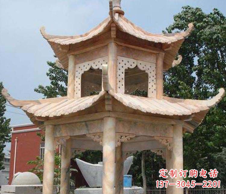 泉州双层晚霞红凉亭石雕