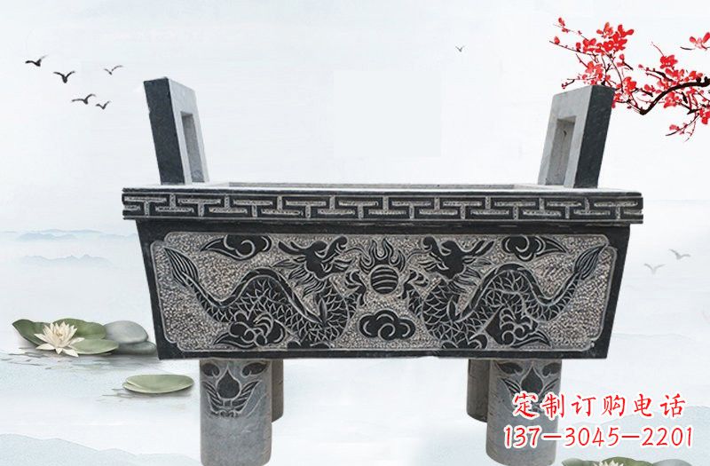 泉州双龙戏珠浮雕石香炉