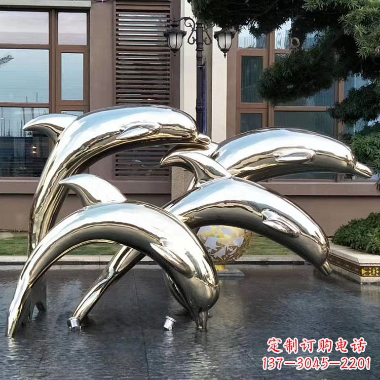 泉州水景不锈钢海豚雕塑-城市广场创意动物雕塑