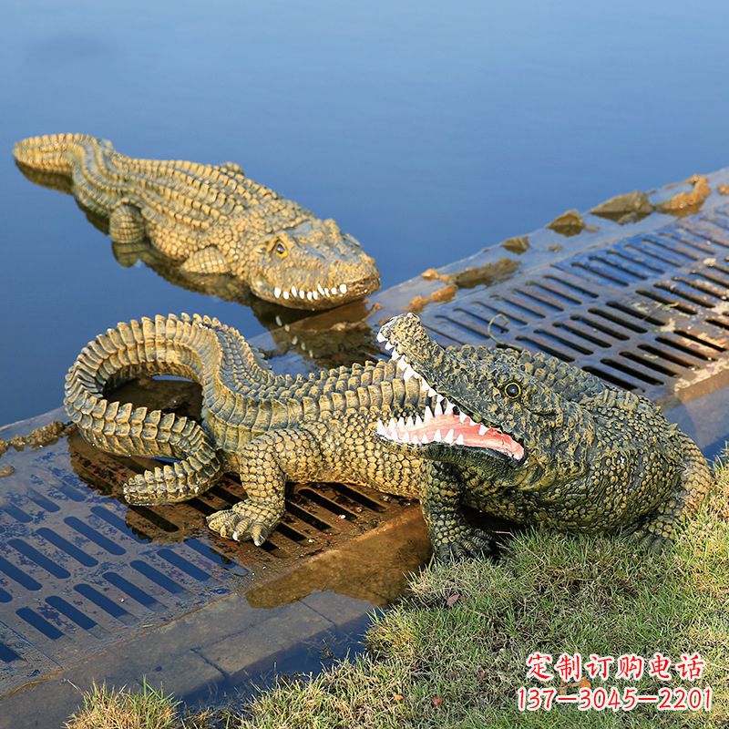 泉州水塘动物摆件玻璃钢仿真鳄鱼