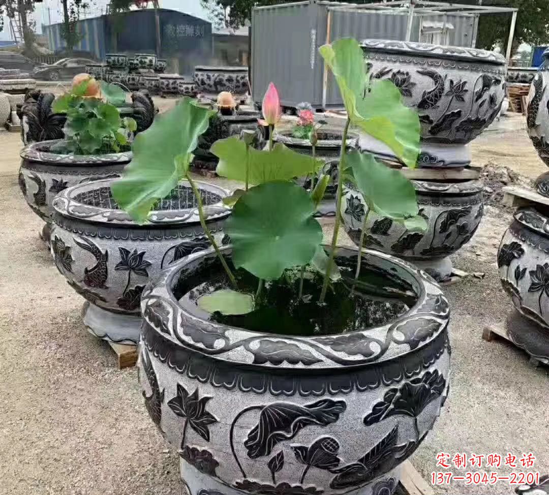 泉州睡莲石浮雕花盆雕塑公园景观雕塑