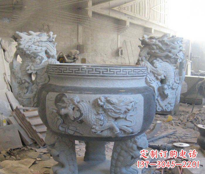 泉州寺庙景观龙头水缸石雕