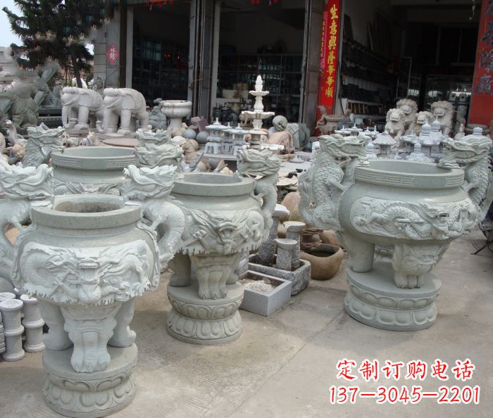泉州寺庙景观龙头石雕水缸