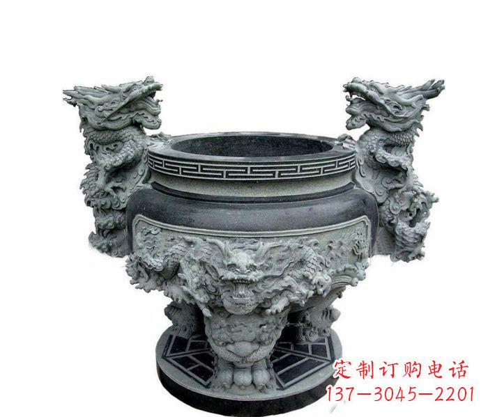泉州寺庙景观龙头水缸石雕 (2)