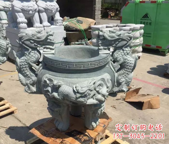 泉州寺庙景观青石龙头香炉石雕 (2)