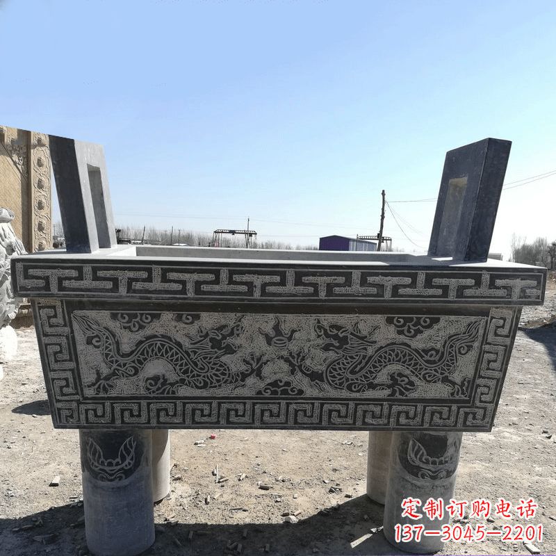 泉州寺庙墓地祭祀四足方鼎,青石仿古石雕香炉