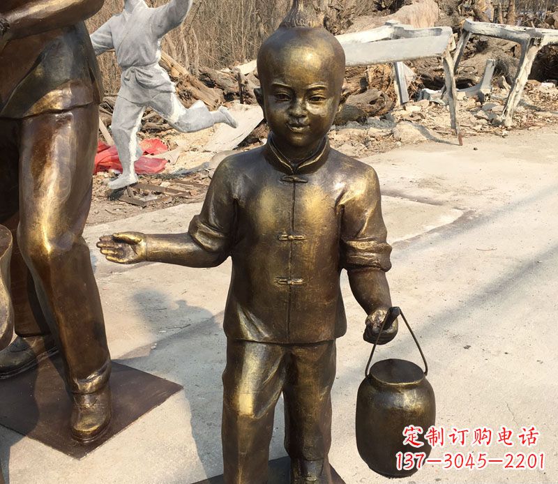 泉州提灯笼的小男孩铜雕