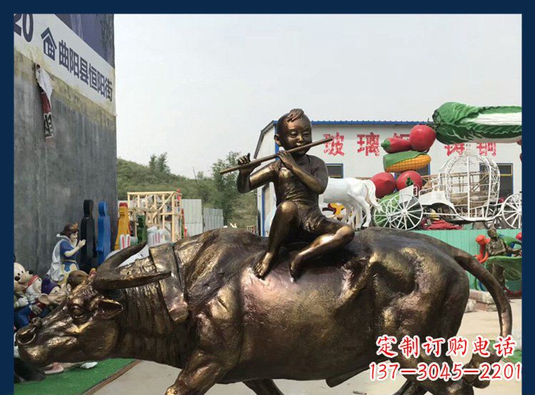 泉州田园铜雕木头骑黄牛动物雕塑