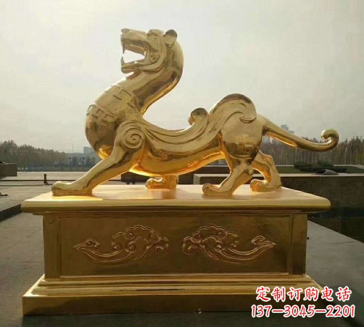 泉州贴金古代神兽青龙雕塑